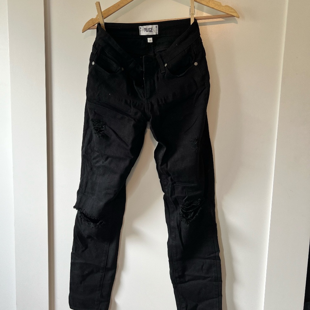 Paige Distressed Black Jeans Size 25